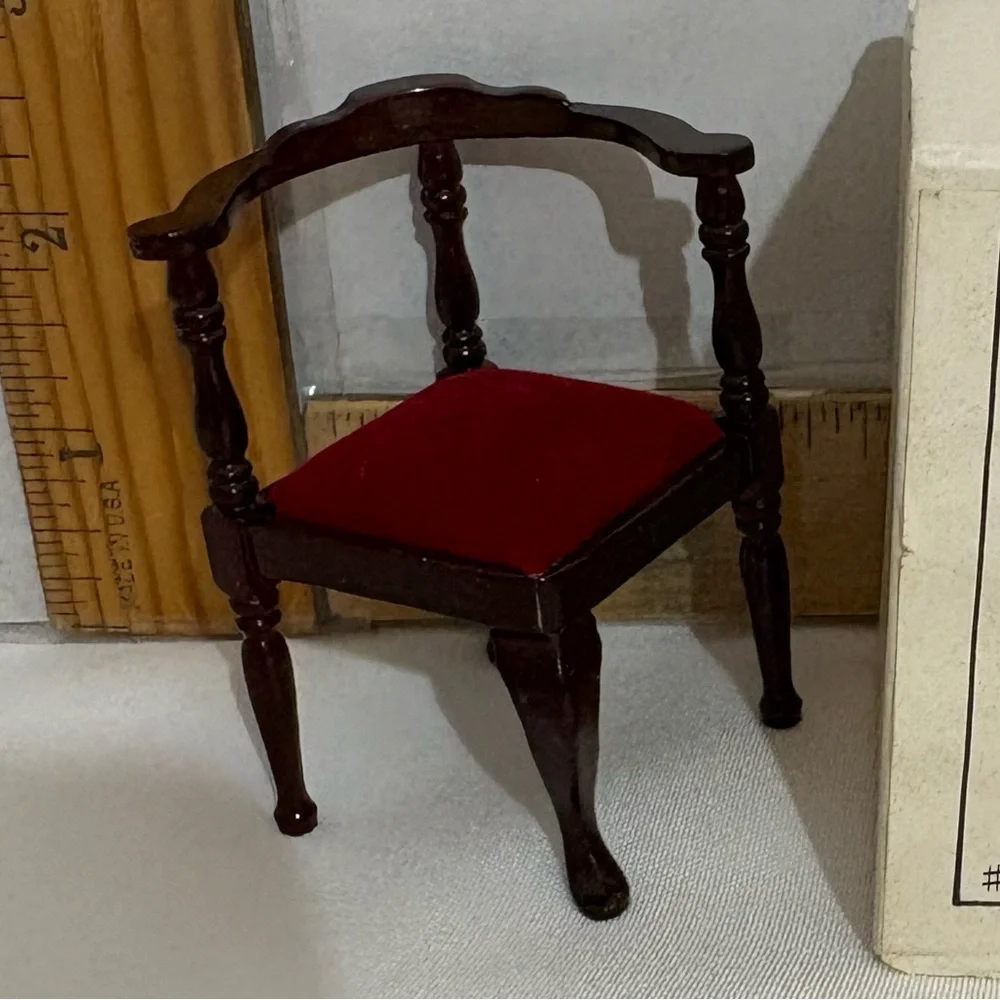 Concord Museum Miniature Wooden Corner Chair red cushion‎ dollhouse furniture